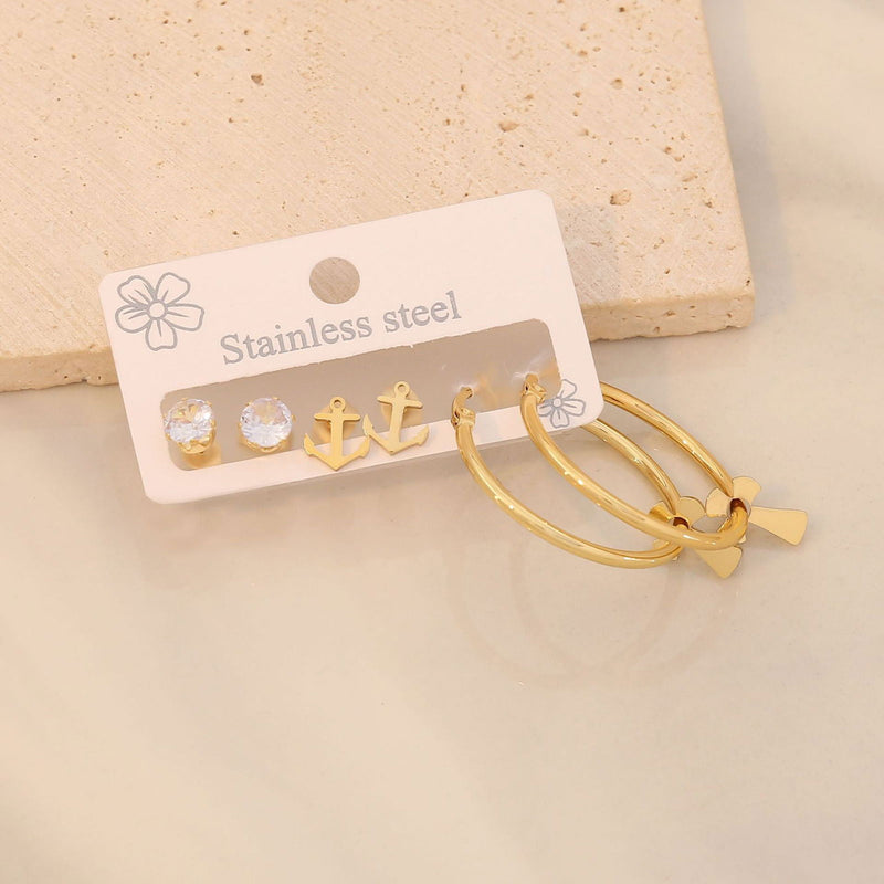 3 Piece Gold-Plated Stainless Steel Earrings - Everydayswear - 