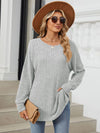 Ribbed Round Neck Long Sleeve T-Shirt