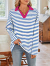 Striped Johnny Collar Long Sleeve T-Shirt