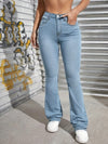 Butterfly Embroidered Decor Flared Leg Jeans, Slant Pockets High Stretch Bell Bottom Jeans, Women's Denim Jeans & Clothing