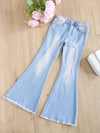 Trendy Tween Girls' Flared Ripped Jeans - Comfy Cotton Blend, All-Season Chic, Stretchy Fit for Everyday Style