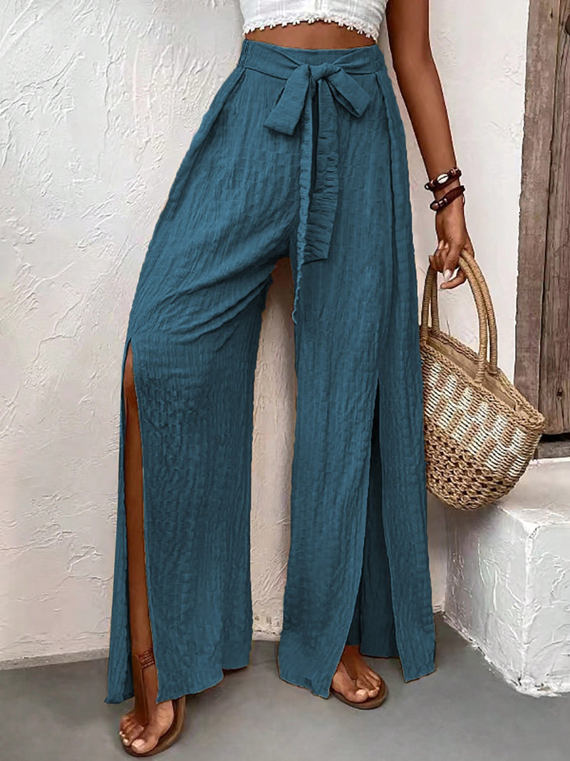 Tied Slit Wide Leg Pants