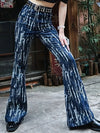 Blue Vintage Textured Flare Jeans, Slant Pockets Slim Fit Bell Bottom Jeans, Women's Denim Jeans & Clothing