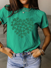 Full Size Lucky Clover Round Neck Short Sleeve T-Shirt