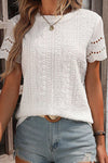 Eyelet Round Neck Short Sleeve Top