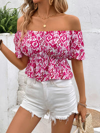 Peplum Printed Off-Shoulder Short Sleeve Blouse