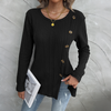 Women's round neck slit button long sleeve top