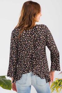 Celeste Full Size Floral Ruffle Detail Top