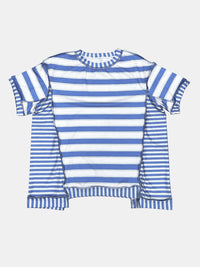 Full Size Contrast Stitching Striped Round Neck T-Shirt