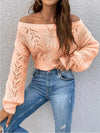 Cozy Pointelle Knit Crop Sweater - Chic Off-Shoulder Design, Relaxed Casual Long Sleeve, Versatile for Spring & Fall, Womens Clothing, Everyday Wear