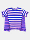 Full Size Contrast Stitching Striped Round Neck T-Shirt