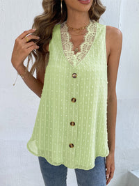 Swiss Dot Lace Detail V-Neck Tank