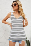 Openwork Striped Wide Strap Knit Vest