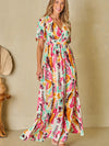 Slit Printed Surplice Short Sleeve Maxi Dress