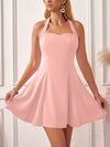 Elegant Halter Peplum Dress - All Seasons, High Elasticity, Chic Non-Sheer Design, Easy-Care Party Essential