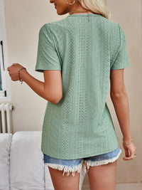 Eyelet V-Neck Short Sleeve Top