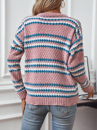 Striped Round Neck Long Sleeve Sweater