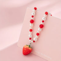 Cute Three-dimensional Strawberry Pendant Beaded Necklace Holiday Summer Party Jewelry Gift For Girls