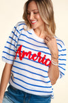 Haptics Letter Embroidery Striped Knit Top