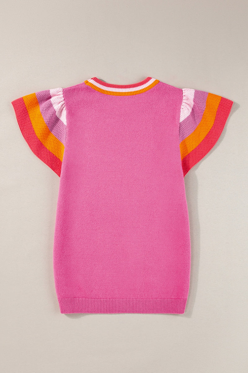 Color Block Round Neck Knit Top