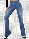 Blue Ripped Holes Flare Jeans, High Stretch Slant Pockets Washed Bell Bottom Jeans, Women's Denim Jeans & Clothing