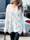 Lace Detail Openwork V-Neck Long Sleeve Sweater
