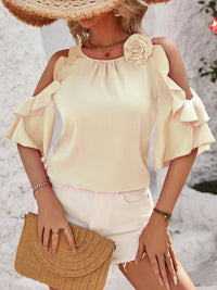 Ruffled Round Neck Half Sleeve Blouse