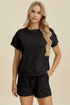 Double Take Full Size Texture Short Sleeve Top and Shorts Set