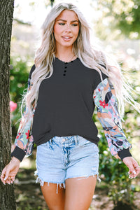 Printed V-Neck Long Sleeve Blouse