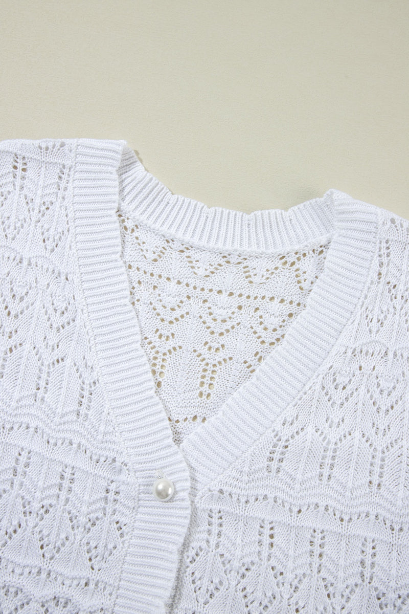 Openwork V-Neck Half Sleeve Cardigan