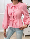 Tied Round Neck Long Sleeve Blouse