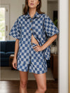 Checkered Button Up Half Sleeve Top and Shorts Set