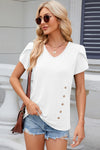 Decorative Button V-Neck Short Sleeve T-Shirt