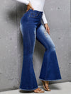 Blue Ripped Holes Flare Jeans, Frayed Hem High-Stretch Slant Pockets Bell Bottom Jeans, Women's Denim Jeans & Clothing
