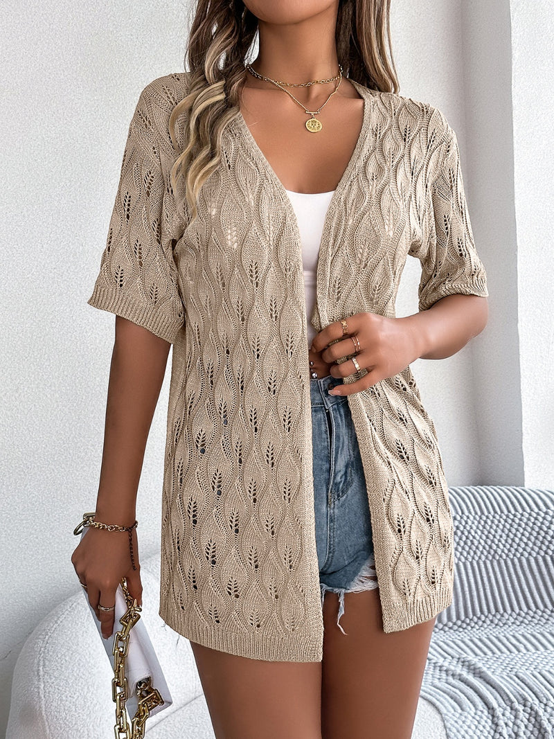 Openwork Open Front Short Sleeve Cardigan