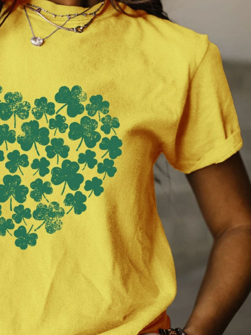 Full Size Lucky Clover Round Neck Short Sleeve T-Shirt