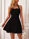 Elegant Halter Peplum Dress - All Seasons, High Elasticity, Chic Non-Sheer Design, Easy-Care Party Essential