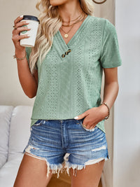 Eyelet V-Neck Short Sleeve Top