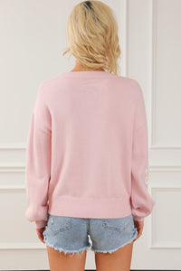 Flower Round Neck Dropped Shoulder Sweater