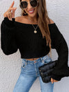 Cozy Pointelle Knit Crop Sweater - Chic Off-Shoulder Design, Relaxed Casual Long Sleeve, Versatile for Spring & Fall, Womens Clothing, Everyday Wear