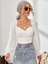 Mesh Sweetheart Neck Flounce Sleeve Top