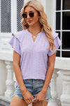 Eyelet Notched Flutter Sleeve T-Shirt