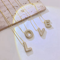 Gold-Plated Inlaid Zircon Letter Necklace