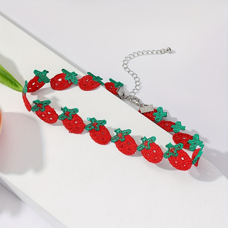 Cute Embroidery Strawberry Design Choker Elegant Simple Style Adorable Female Gift Daily Casual