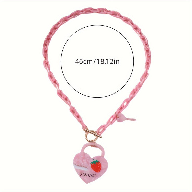 Valentine's Day Sweetheart Strawberry Love Chain Romantic Necklace For Women Wife Girlfriend