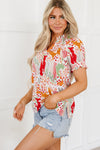 Printed Notched Short Sleeve Blouse