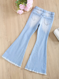 Trendy Tween Girls' Flared Ripped Jeans - Comfy Cotton Blend, All-Season Chic, Stretchy Fit for Everyday Style