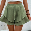 Women's Ruffle Layered Shorts Casual Comfort Lace-up Elastic Waist Shorts