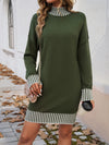 Striped Mock Neck Long Sleeve Sweater Dress