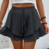 Women's Ruffle Layered Shorts Casual Comfort Lace-up Elastic Waist Shorts